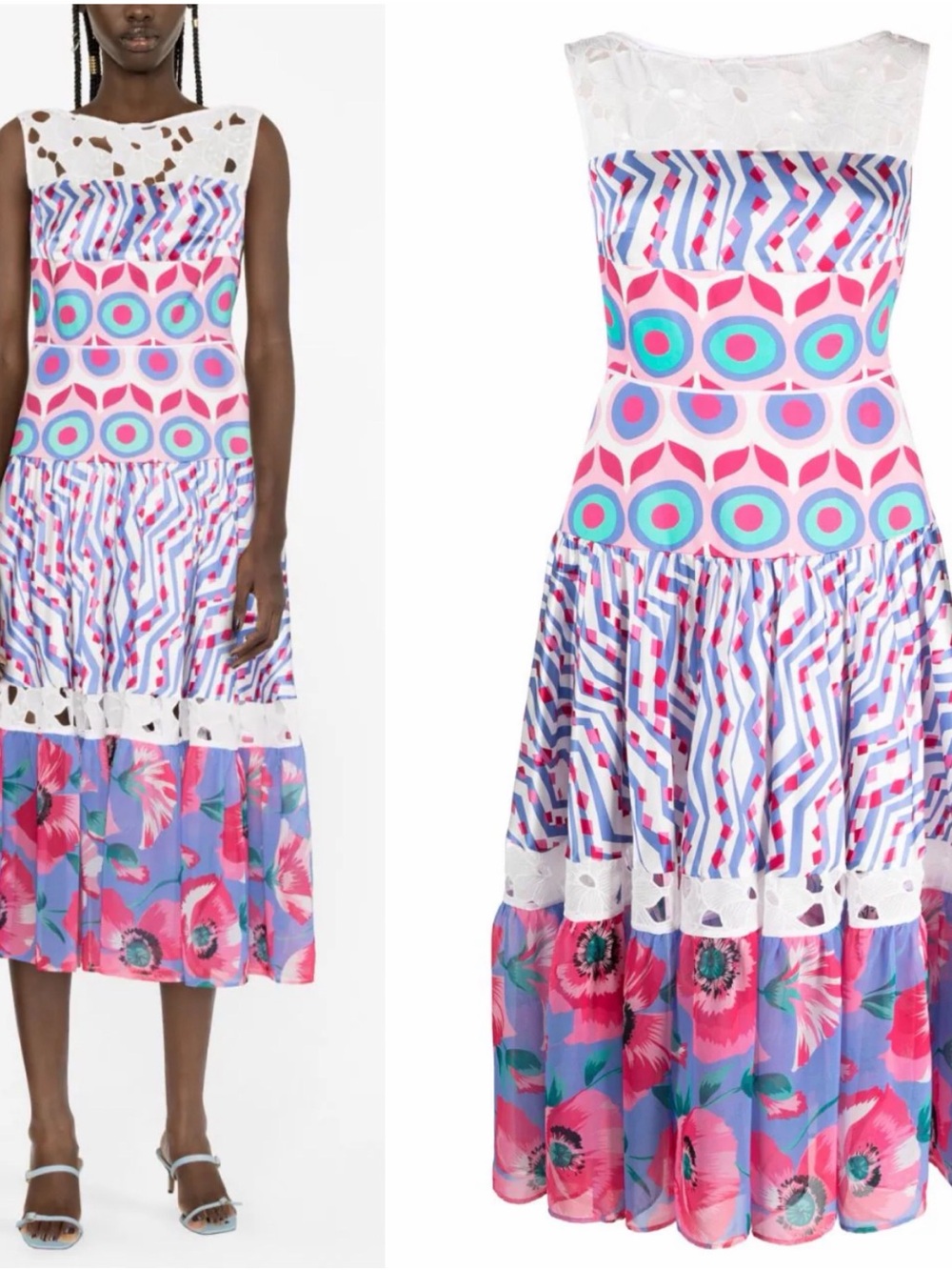 NWT Talbot Runhof Hokane Silk Panelled Geometric Floral Midi Dress Size 4